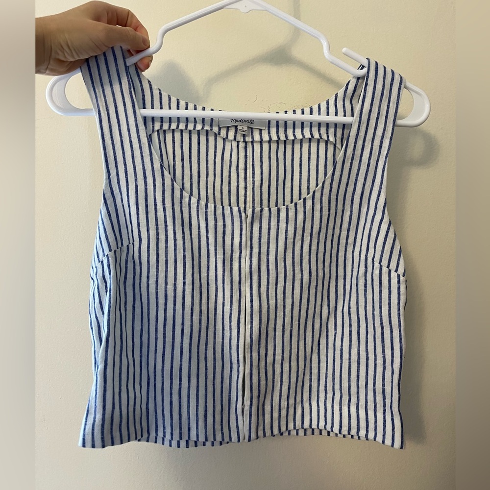 Madewell linen snap tank blue and white size 0